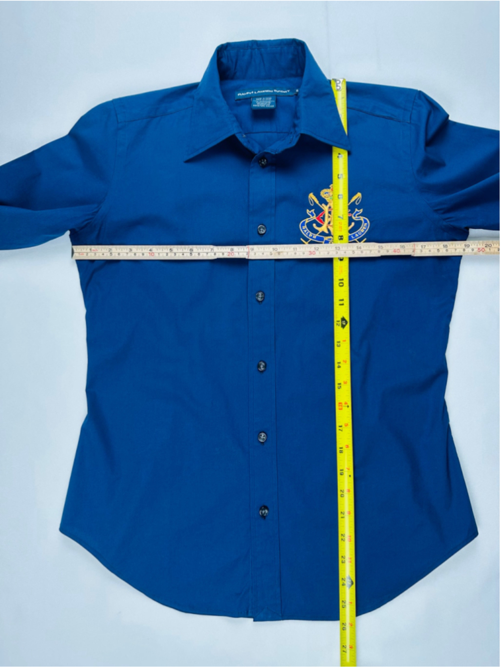 Ralph Lauren Sport Women’s Deep Cobalt Blue Crest Button Down Shirt Size 6 - Picture 3 of 14